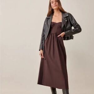 NWOT Reformation Buckley Cafe Brown Strapless Lace up Back Midi Dress size 2